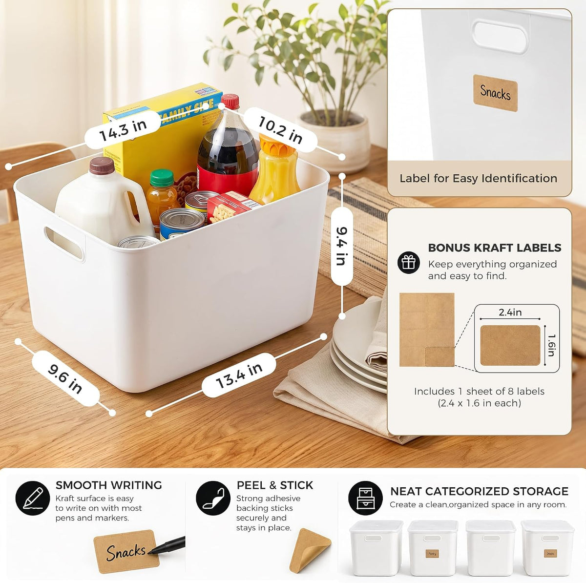 Citylife 7 QT Storage Bins with Bamboo Lids, Stackable with Handles, 2-Pack