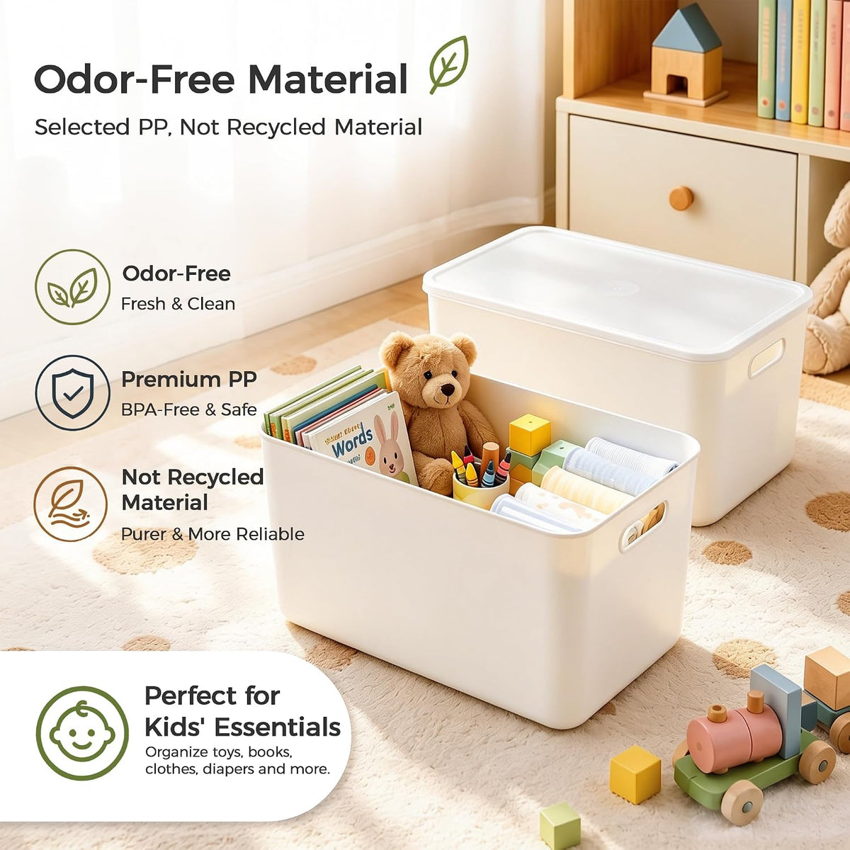Citylife 7 QT Storage Bins with Bamboo Lids, Stackable with Handles, 2-Pack