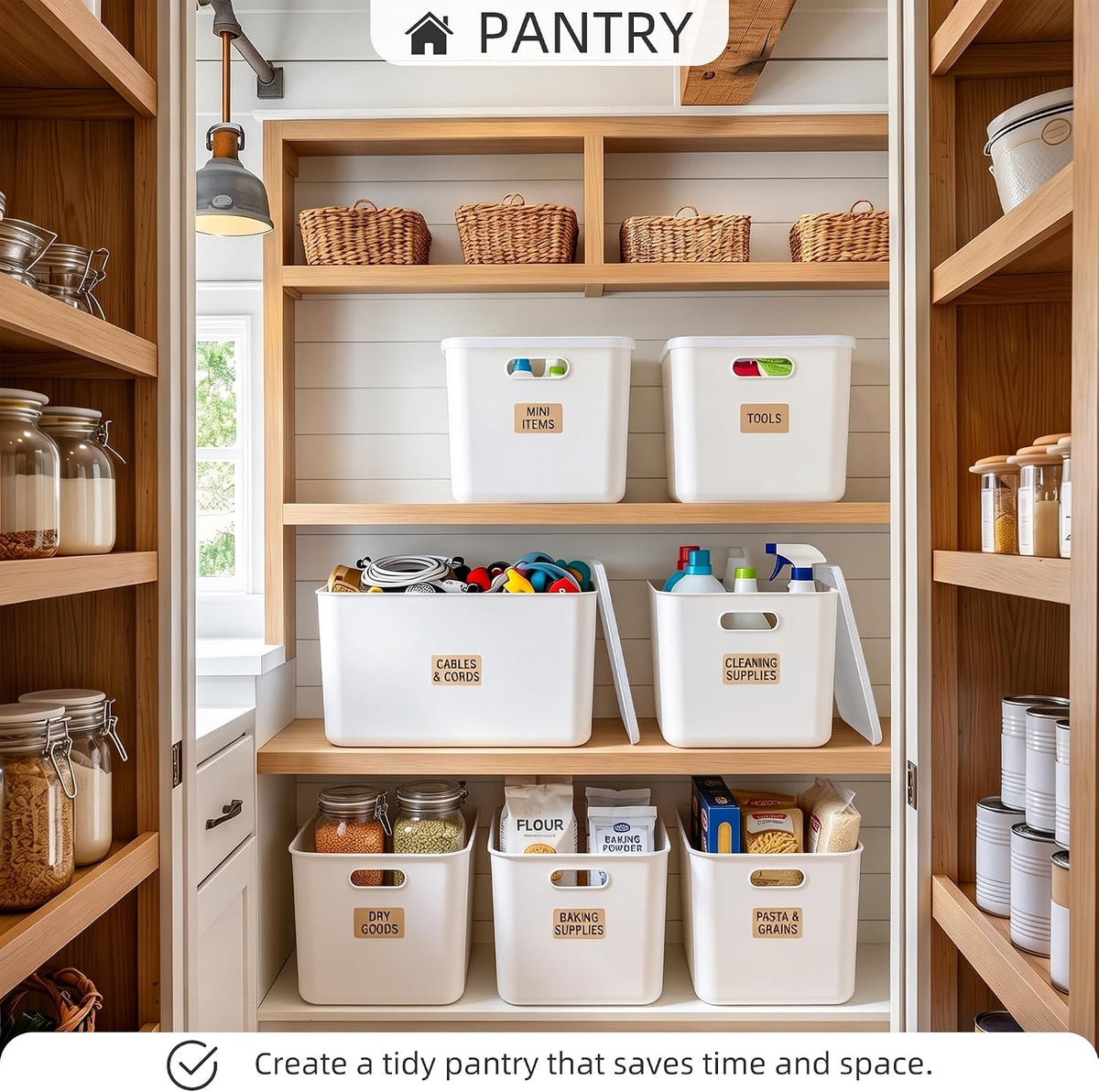 Citylife 7 QT Storage Bins with Bamboo Lids, Stackable with Handles, 2-Pack