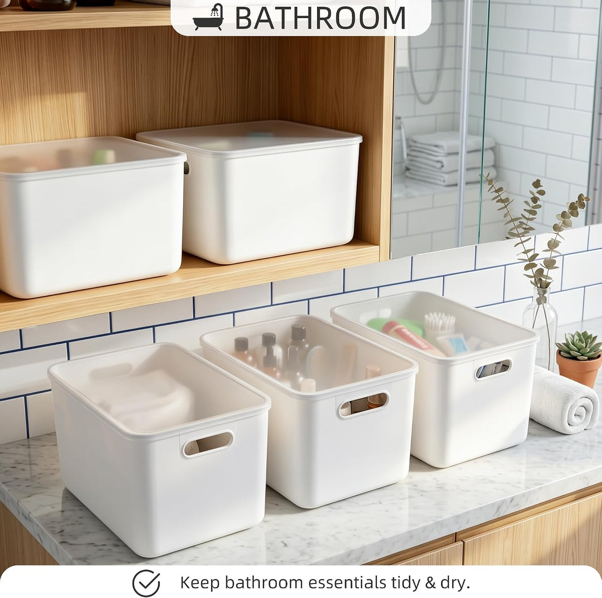 Citylife 7 QT Storage Bins with Bamboo Lids, Stackable with Handles, 2-Pack
