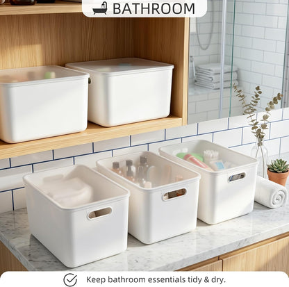 Citylife 7 QT Storage Bins with Bamboo Lids, Stackable with Handles, 2-Pack