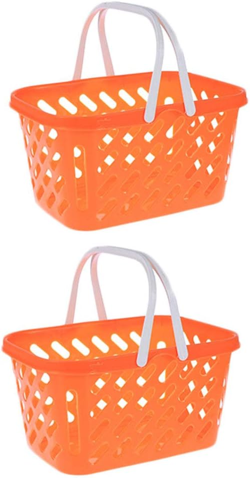 2 Pack Pretend Play Shopping Baskets - Kids Grocery Toy Basket with Handles for Imaginative Play, Toy Kitchen & Supermarket Role