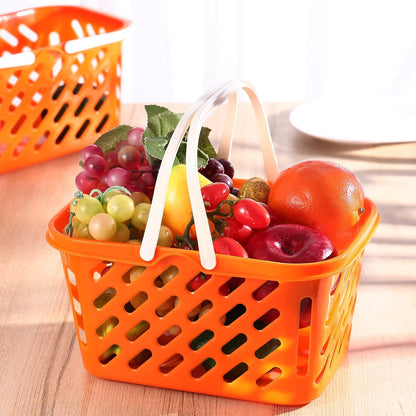 2 Pack Pretend Play Shopping Baskets - Kids Grocery Toy Basket with Handles for Imaginative Play, Toy Kitchen & Supermarket Role