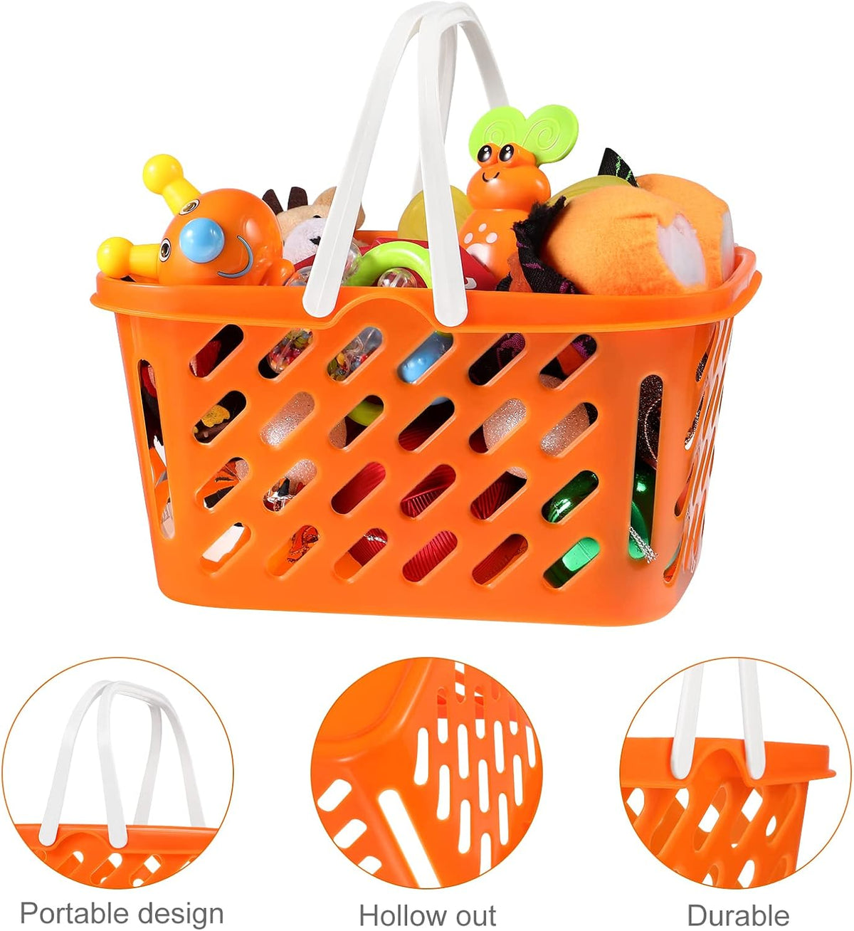 2 Pack Pretend Play Shopping Baskets - Kids Grocery Toy Basket with Handles for Imaginative Play, Toy Kitchen & Supermarket Role