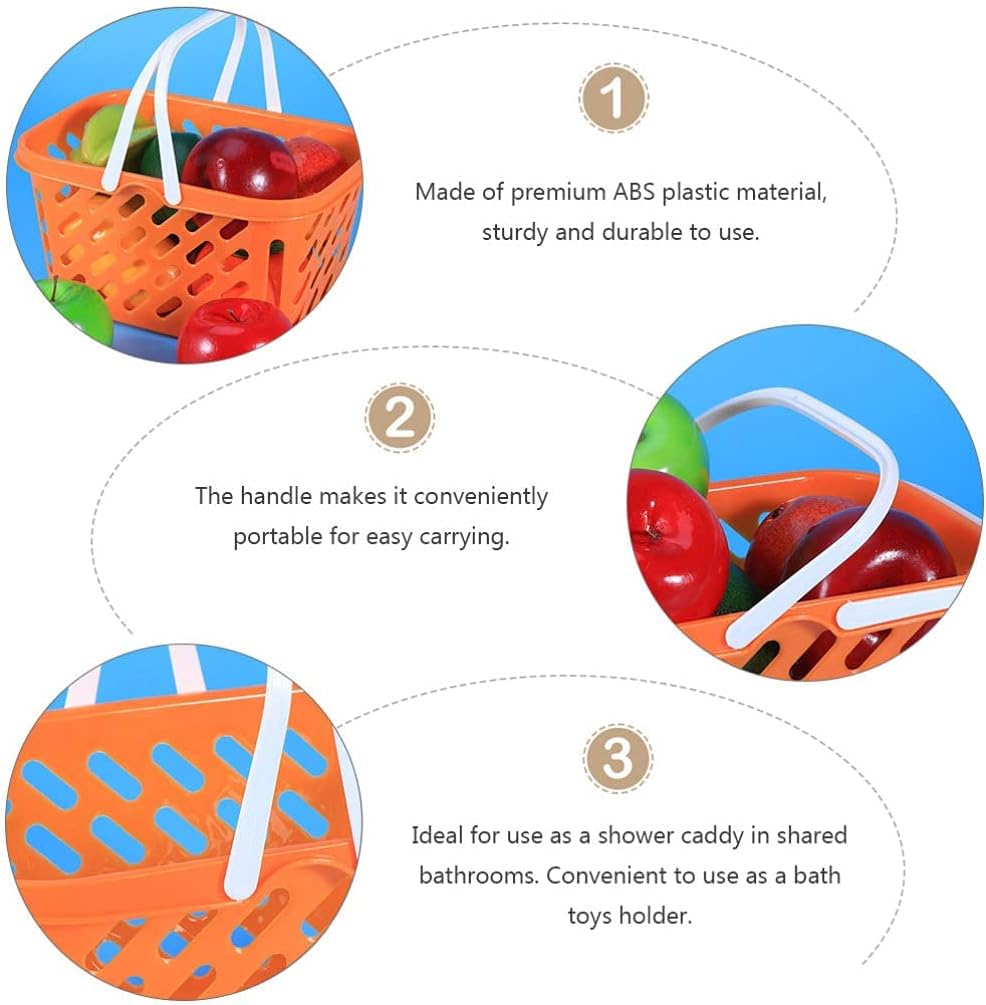2 Pack Pretend Play Shopping Baskets - Kids Grocery Toy Basket with Handles for Imaginative Play, Toy Kitchen & Supermarket Role
