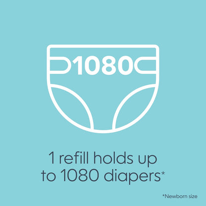 The Jumbo+ Square Refill, with continuous film, can hold up to 1080 newborn-sized diapers per refill.