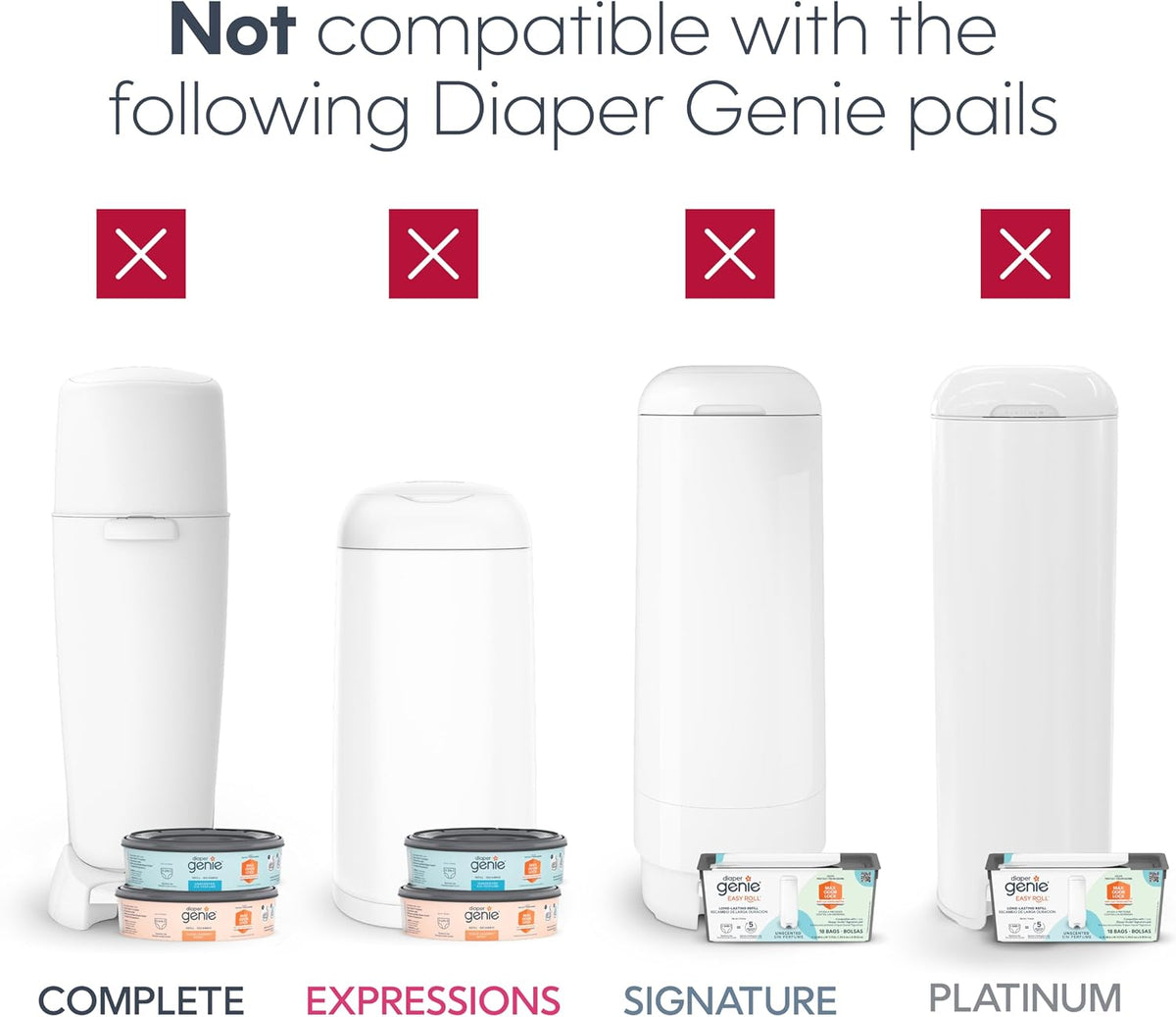 The Jumbo+ Square Refill, with continuous film, can hold up to 1080 newborn-sized diapers per refill.