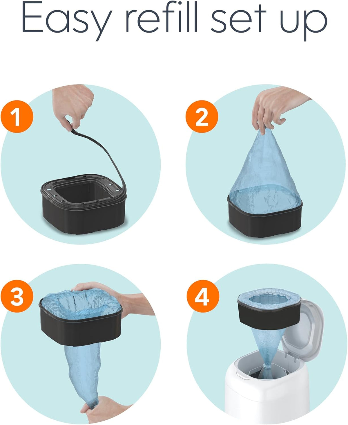 The Jumbo+ Square Refill, with continuous film, can hold up to 1080 newborn-sized diapers per refill.