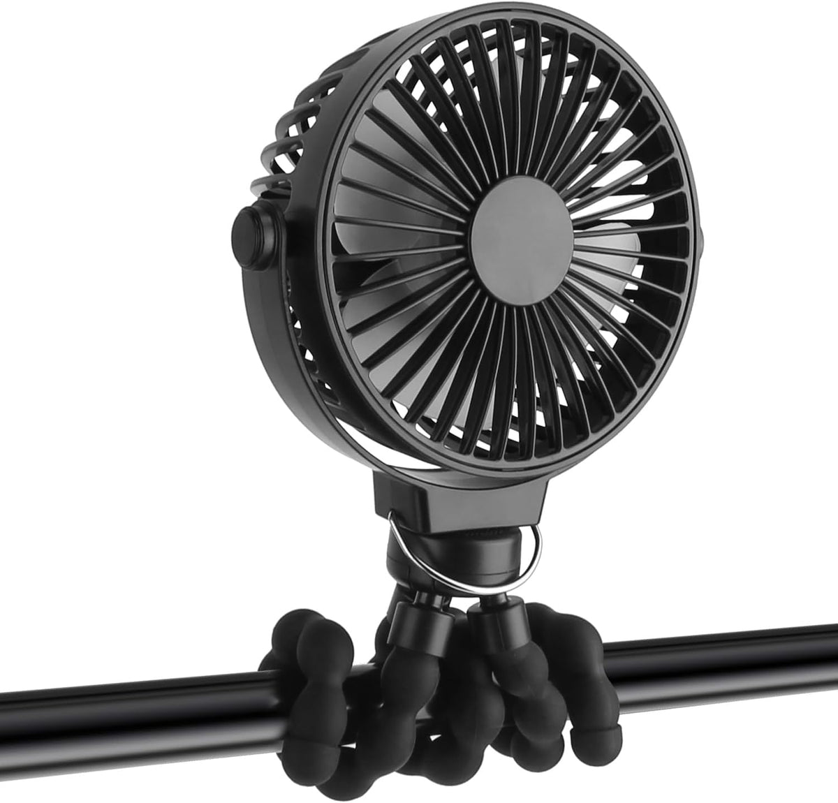 Portable Stroller Fan, Rechargeable Clip On Fan with Flexible Tripod, 3 Speeds, Detachable Grille, USB Charged Handheld Cooling Fan for Travel, Car Seat, Bedroom, Crib, Treadmill