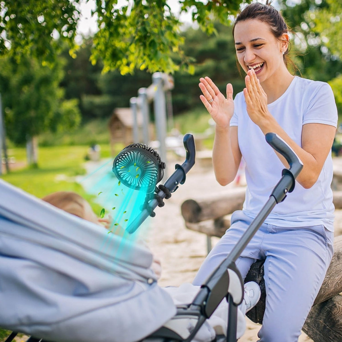 Portable Stroller Fan, Rechargeable Clip On Fan with Flexible Tripod, 3 Speeds, Detachable Grille, USB Charged Handheld Cooling Fan for Travel, Car Seat, Bedroom, Crib, Treadmill