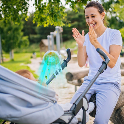 Portable Stroller Fan, Rechargeable Clip On Fan with Flexible Tripod, 3 Speeds, Detachable Grille, USB Charged Handheld Cooling Fan for Travel, Car Seat, Bedroom, Crib, Treadmill