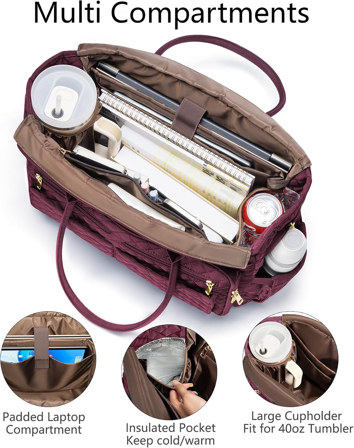 Teacher Tote Bag for Women, 15.6" Laptop Work Tote Computer Bag