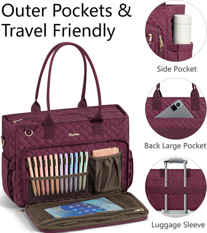 Teacher Tote Bag for Women, 15.6" Laptop Work Tote Computer Bag