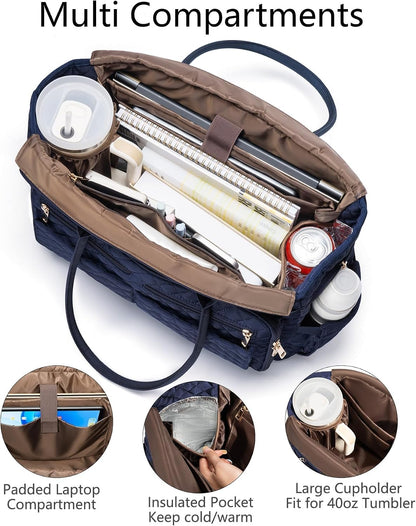 Teacher Tote Bag for Women, 15.6" Laptop Work Tote Computer Bag