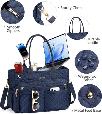 Teacher Tote Bag for Women, 15.6" Laptop Work Tote Computer Bag