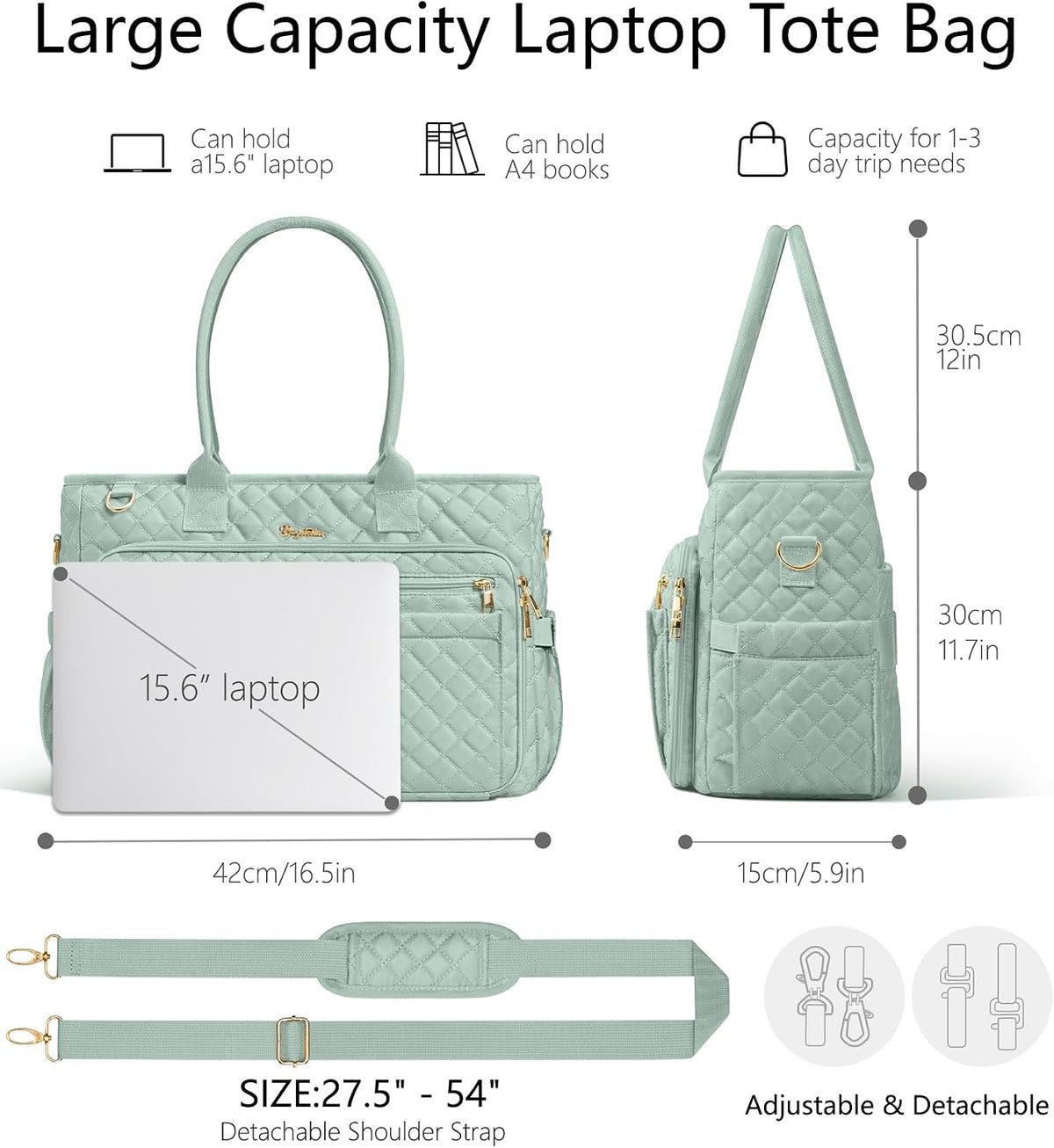 Teacher Tote Bag for Women, 15.6" Laptop Work Tote Computer Bag