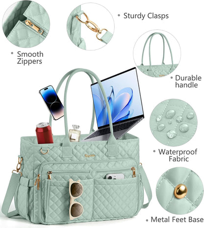 Teacher Tote Bag for Women, 15.6" Laptop Work Tote Computer Bag