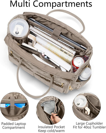 Teacher Tote Bag for Women, 15.6" Laptop Work Tote Computer Bag