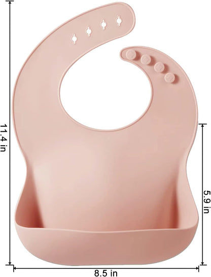 2 Pack Silicone Baby Bibs for Girls, Waterproof Silicone Bibs with Food Catcher, Thick Adjustable Toddler Bibs Baby Food Bibs for Eating, Soft, Non Messy (Pink Tawny)