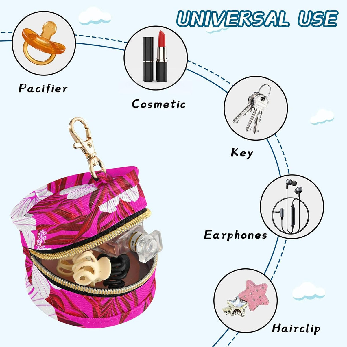 White Hibiscus Flowers Baby Pacifier Holder Case, Dustproof Portable Storage Box for Diaper Bag Purse, Pacifier Storage Container for Boys & Girls