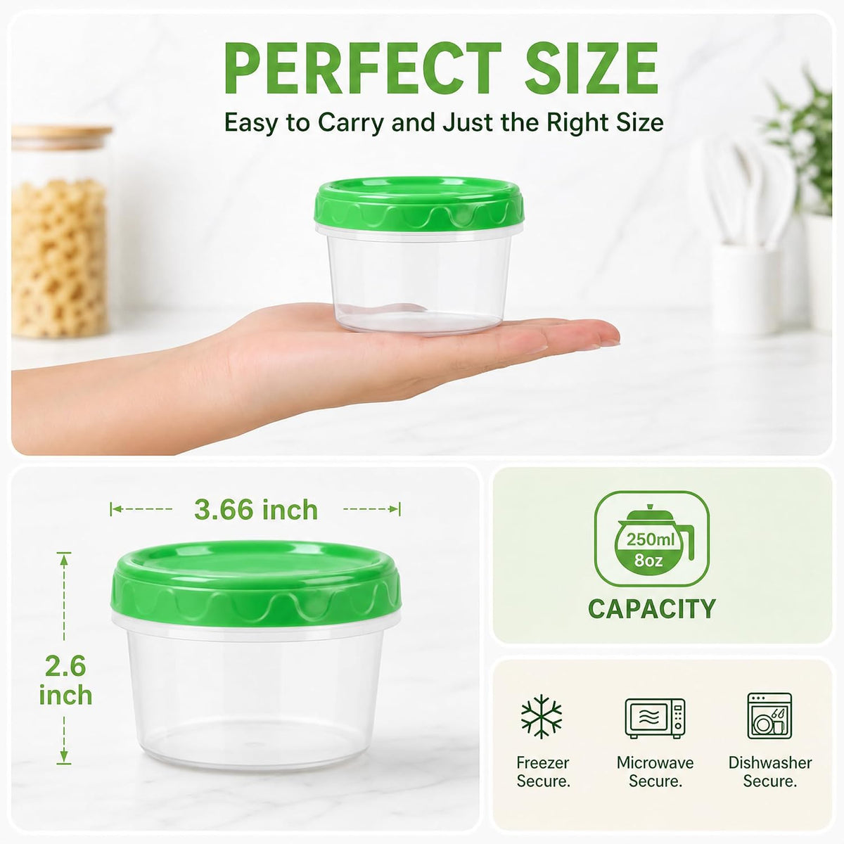 8oz Small Plastic Freezer Food Containers with Lids, 1 Cup, 12pcs