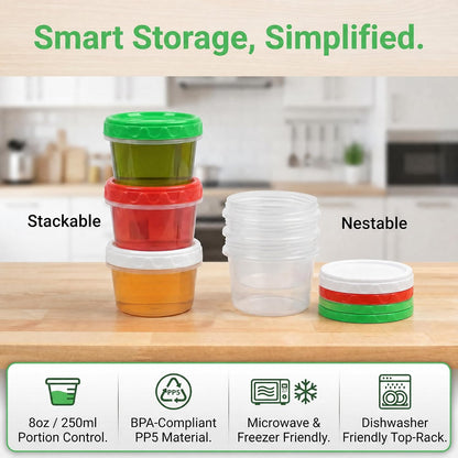 8oz Small Plastic Freezer Food Containers with Lids, 1 Cup, 12pcs