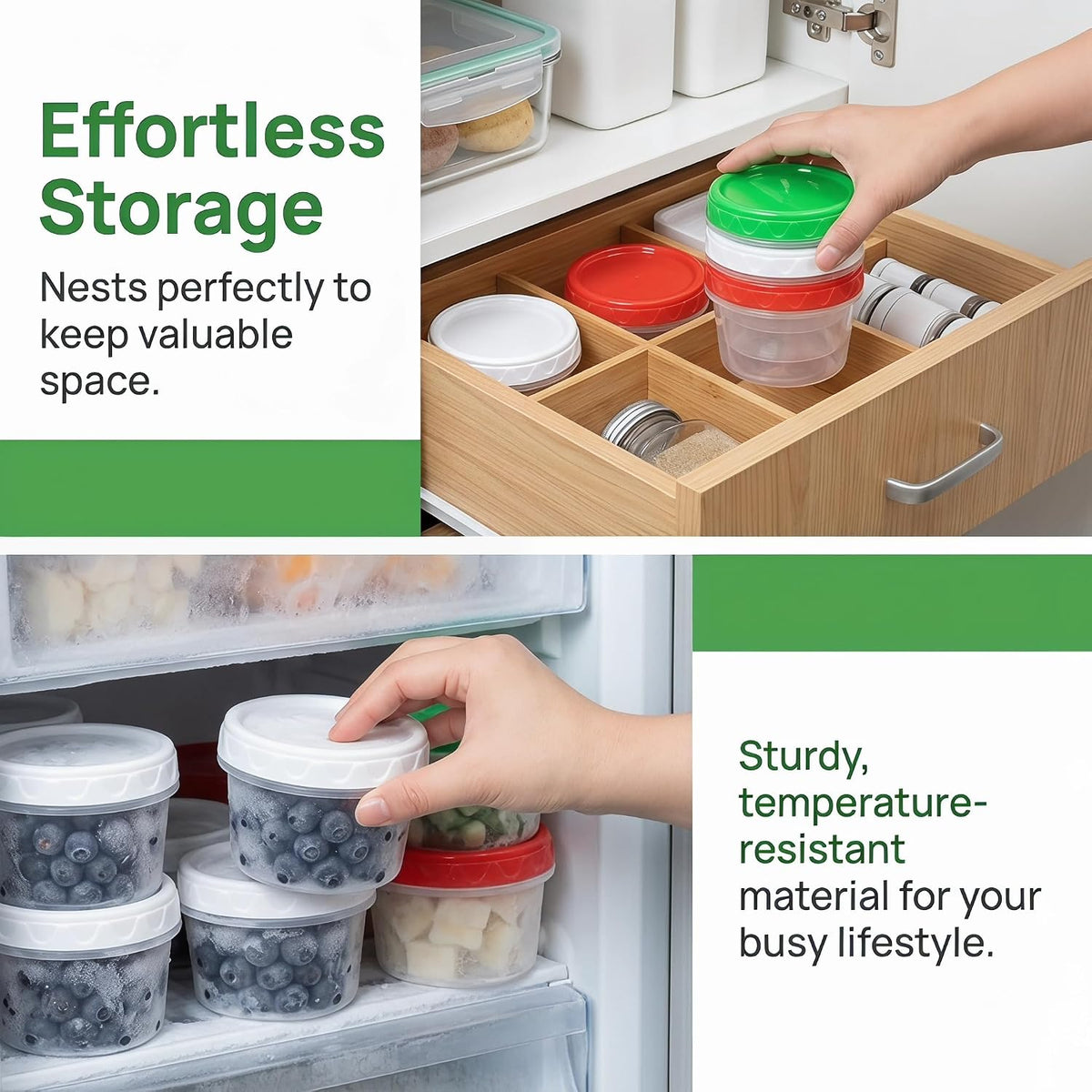8oz Small Plastic Freezer Food Containers with Lids, 1 Cup, 12pcs