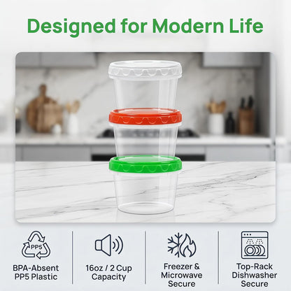 8oz Small Plastic Freezer Food Containers with Lids, 1 Cup, 12pcs