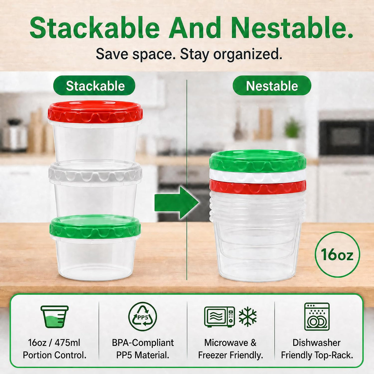 8oz Small Plastic Freezer Food Containers with Lids, 1 Cup, 12pcs
