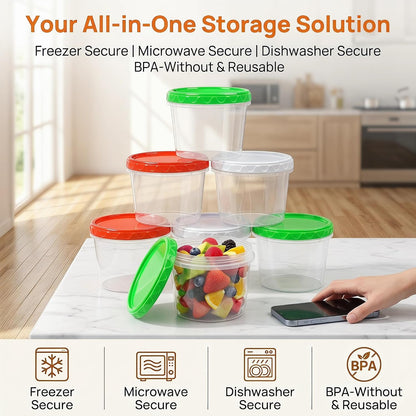8oz Small Plastic Freezer Food Containers with Lids, 1 Cup, 12pcs
