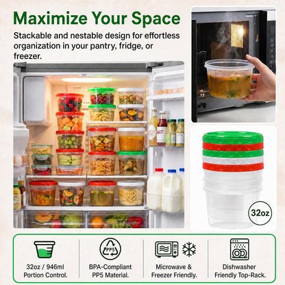 8oz Small Plastic Freezer Food Containers with Lids, 1 Cup, 12pcs