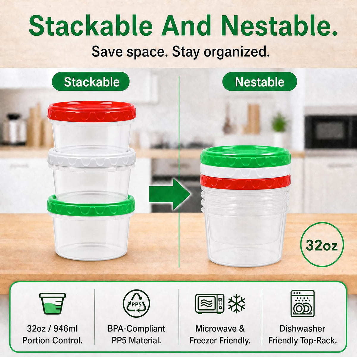 8oz Small Plastic Freezer Food Containers with Lids, 1 Cup, 12pcs