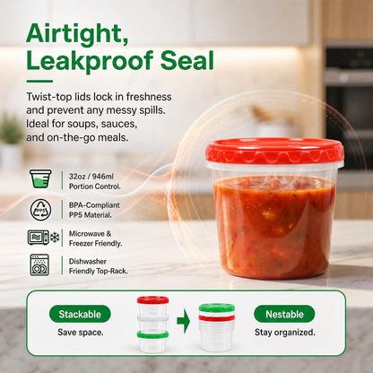 8oz Small Plastic Freezer Food Containers with Lids, 1 Cup, 12pcs