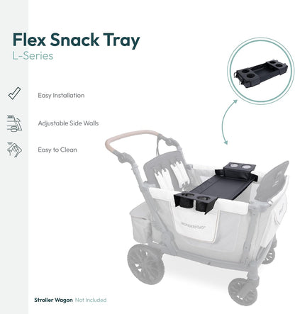 Flex Snack Tray for W4 Stroller Wagon with Convertible Cup Holders & Adjustable Sidewalls to Maximize Space, Easy to Install, Easy to Clean