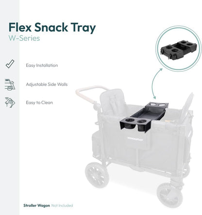 Flex Snack Tray for W4 Stroller Wagon with Convertible Cup Holders & Adjustable Sidewalls to Maximize Space, Easy to Install, Easy to Clean