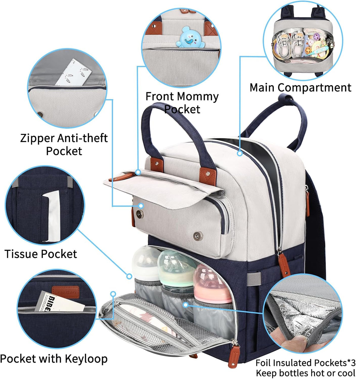 Diaper Bag Backpack, Baby Girl Diaper Bag for Mom, Large Pink Floral Diaper Bag Backpack for Girls, Waterproof Mom Backpack for Work Travel Holiday with Insulated Pockets and Stroller Straps