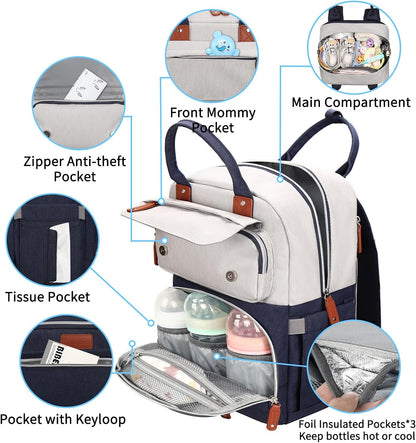 Diaper Bag Backpack, Baby Girl Diaper Bag for Mom, Large Pink Floral Diaper Bag Backpack for Girls, Waterproof Mom Backpack for Work Travel Holiday with Insulated Pockets and Stroller Straps