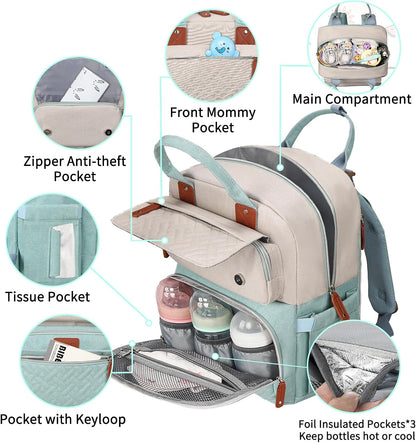 Diaper Bag Backpack, Baby Girl Diaper Bag for Mom, Large Pink Floral Diaper Bag Backpack for Girls, Waterproof Mom Backpack for Work Travel Holiday with Insulated Pockets and Stroller Straps
