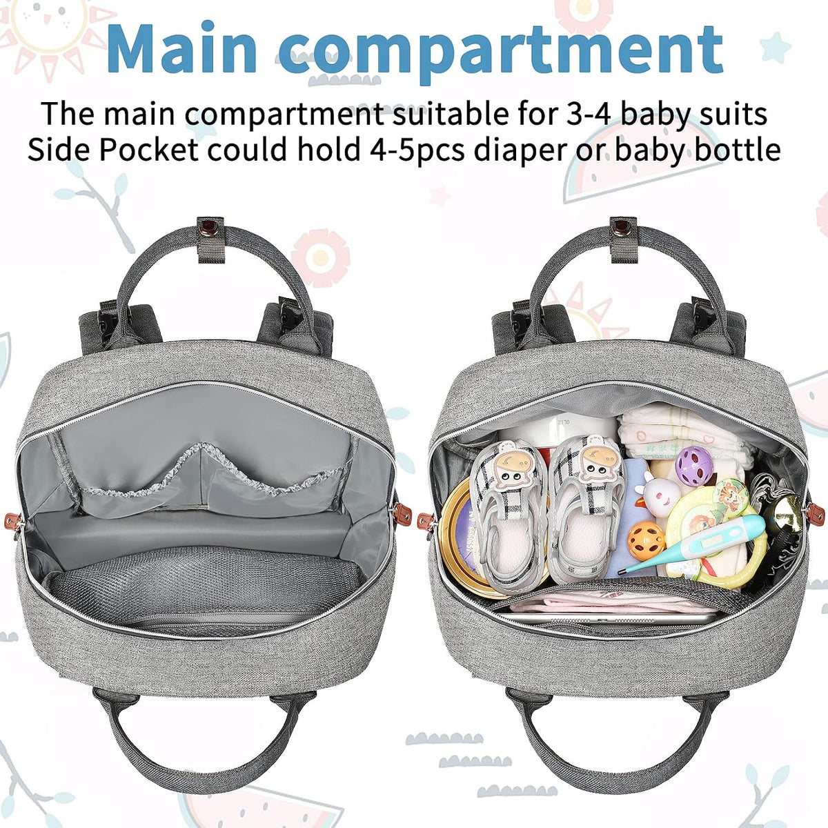 Diaper Bag Backpack, Baby Girl Diaper Bag for Mom, Large Pink Floral Diaper Bag Backpack for Girls, Waterproof Mom Backpack for Work Travel Holiday with Insulated Pockets and Stroller Straps