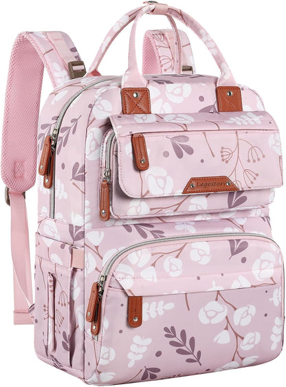 Diaper Bag Backpack, Baby Girl Diaper Bag for Mom, Large Pink Floral Diaper Bag Backpack for Girls, Waterproof Mom Backpack for Work Travel Holiday with Insulated Pockets and Stroller Straps