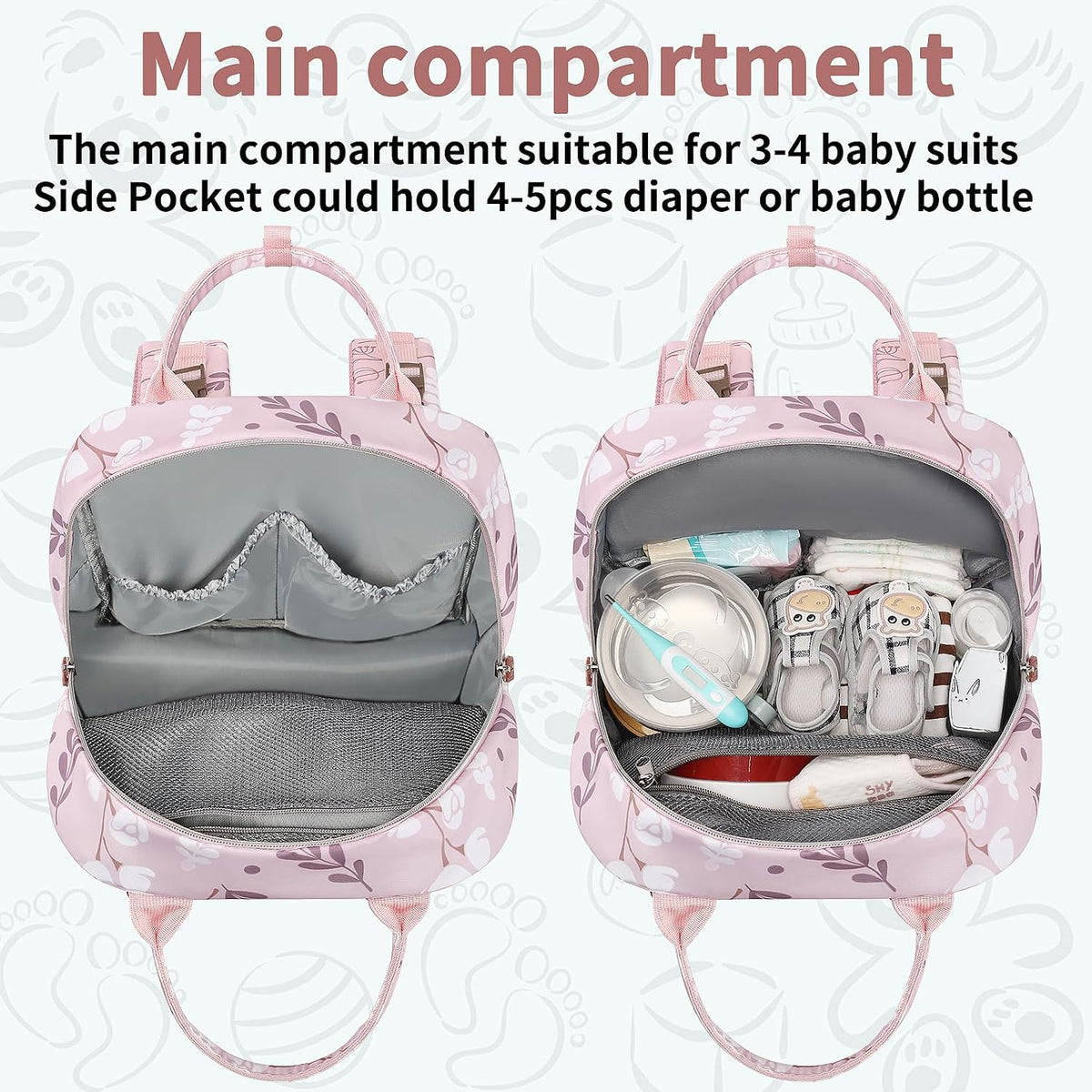 Diaper Bag Backpack, Baby Girl Diaper Bag for Mom, Large Pink Floral Diaper Bag Backpack for Girls, Waterproof Mom Backpack for Work Travel Holiday with Insulated Pockets and Stroller Straps