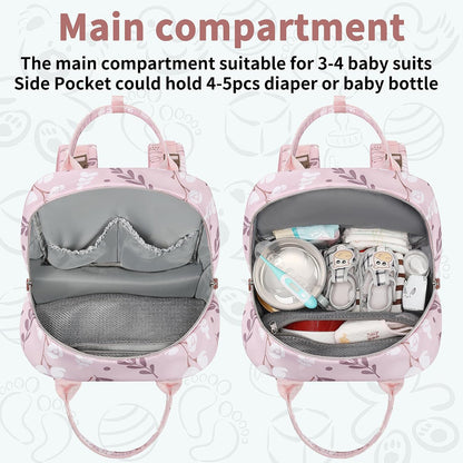 Diaper Bag Backpack, Baby Girl Diaper Bag for Mom, Large Pink Floral Diaper Bag Backpack for Girls, Waterproof Mom Backpack for Work Travel Holiday with Insulated Pockets and Stroller Straps