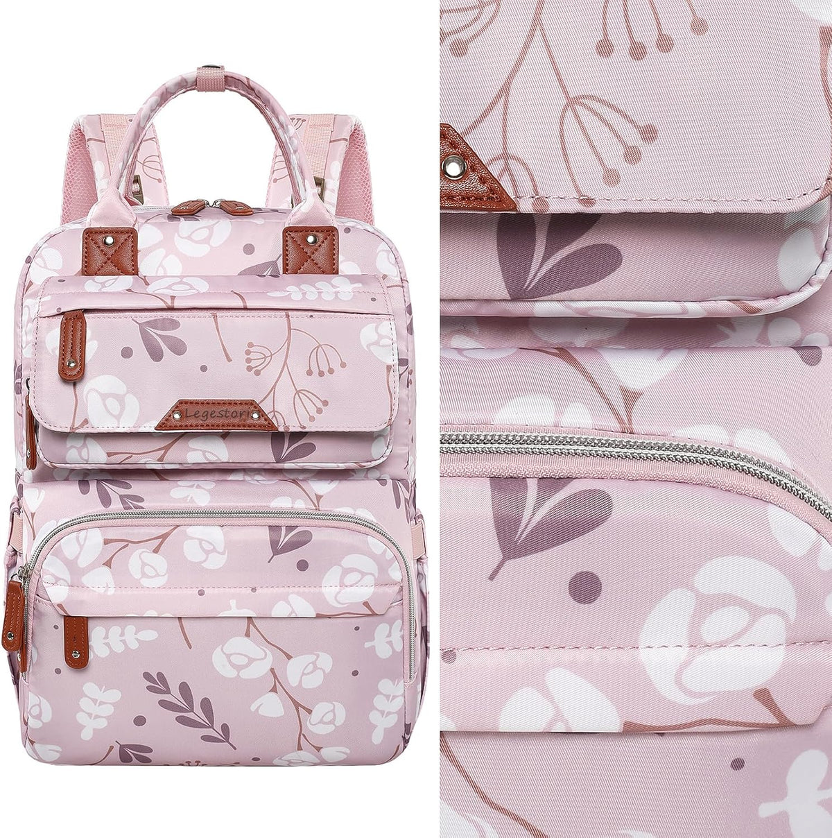 Diaper Bag Backpack, Baby Girl Diaper Bag for Mom, Large Pink Floral Diaper Bag Backpack for Girls, Waterproof Mom Backpack for Work Travel Holiday with Insulated Pockets and Stroller Straps