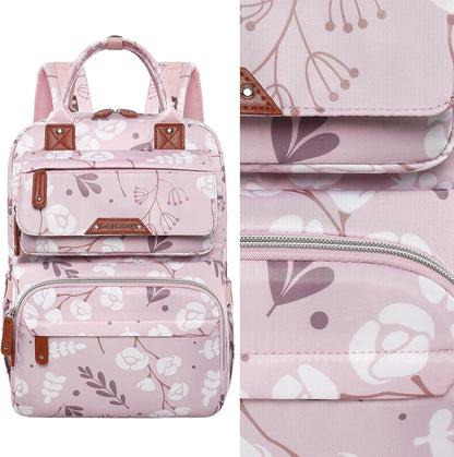 Diaper Bag Backpack, Baby Girl Diaper Bag for Mom, Large Pink Floral Diaper Bag Backpack for Girls, Waterproof Mom Backpack for Work Travel Holiday with Insulated Pockets and Stroller Straps
