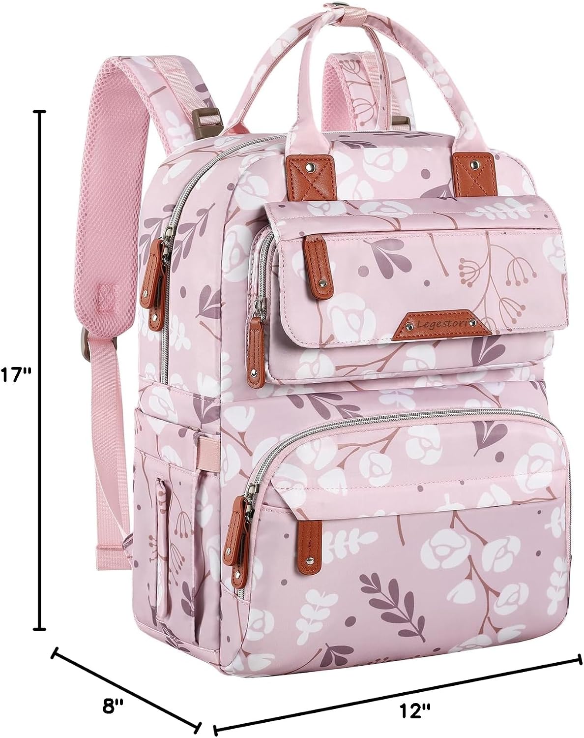 Diaper Bag Backpack, Baby Girl Diaper Bag for Mom, Large Pink Floral Diaper Bag Backpack for Girls, Waterproof Mom Backpack for Work Travel Holiday with Insulated Pockets and Stroller Straps