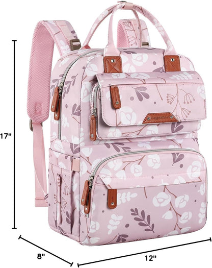 Diaper Bag Backpack, Baby Girl Diaper Bag for Mom, Large Pink Floral Diaper Bag Backpack for Girls, Waterproof Mom Backpack for Work Travel Holiday with Insulated Pockets and Stroller Straps