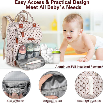 Diaper Bag Backpack, Baby Girl Diaper Bag for Mom, Large Pink Floral Diaper Bag Backpack for Girls, Waterproof Mom Backpack for Work Travel Holiday with Insulated Pockets and Stroller Straps