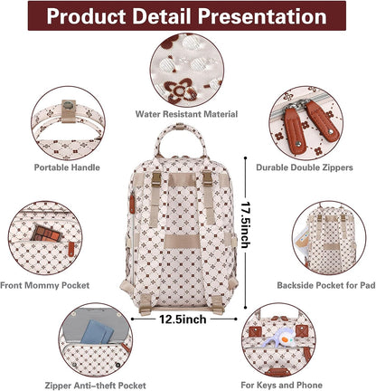 Diaper Bag Backpack, Baby Girl Diaper Bag for Mom, Large Pink Floral Diaper Bag Backpack for Girls, Waterproof Mom Backpack for Work Travel Holiday with Insulated Pockets and Stroller Straps