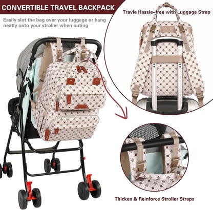 Diaper Bag Backpack, Baby Girl Diaper Bag for Mom, Large Pink Floral Diaper Bag Backpack for Girls, Waterproof Mom Backpack for Work Travel Holiday with Insulated Pockets and Stroller Straps