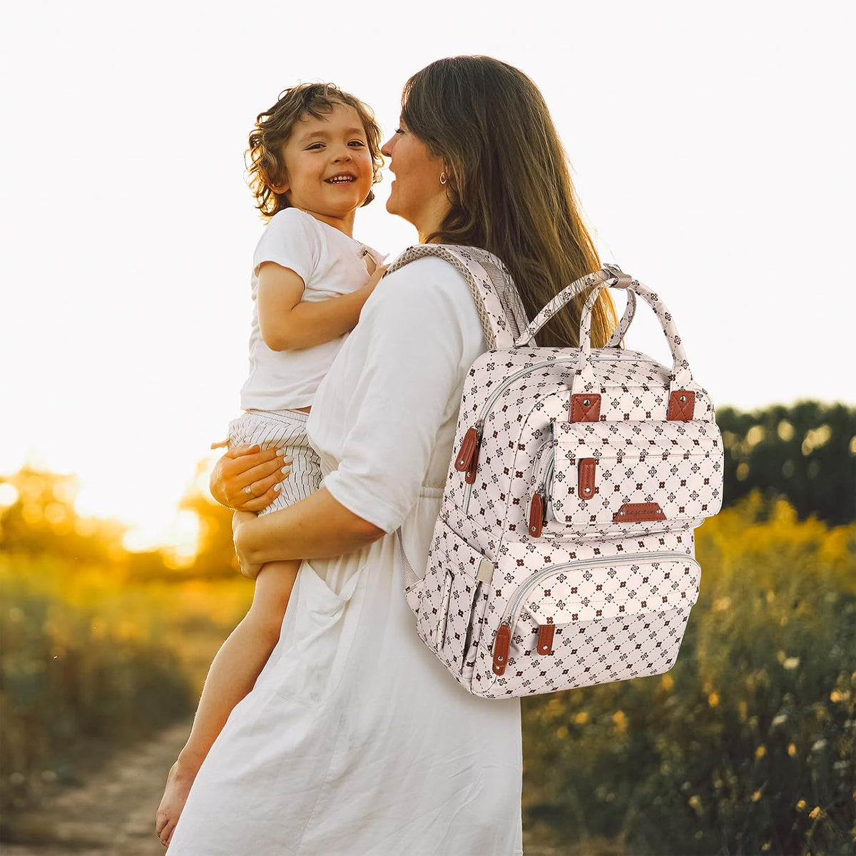 Diaper Bag Backpack, Baby Girl Diaper Bag for Mom, Large Pink Floral Diaper Bag Backpack for Girls, Waterproof Mom Backpack for Work Travel Holiday with Insulated Pockets and Stroller Straps